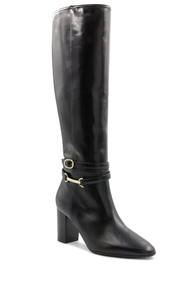 Women Bruno Magli Boots Adriana Knee High Block Heel Leather Boot 8211 Black