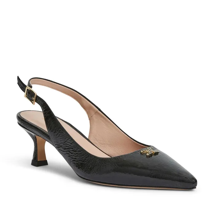 Women Bruno Magli Heels FIONA Slingback Pump BLACK CRINKLE PATENT