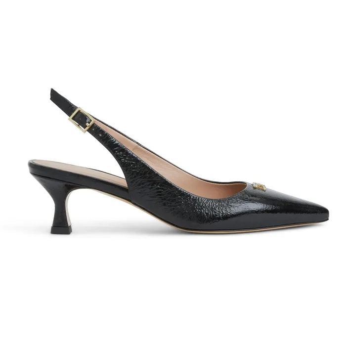 Women Bruno Magli Heels FIONA Slingback Pump BLACK CRINKLE PATENT
