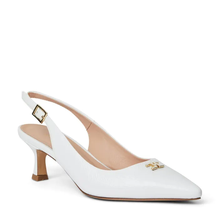 Women Bruno Magli Heels FIONA Slingback Pump WHITE CRINKLED PATENT