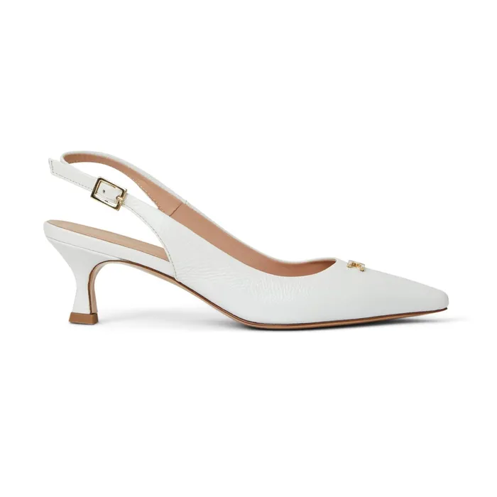 Women Bruno Magli Heels FIONA Slingback Pump WHITE CRINKLED PATENT