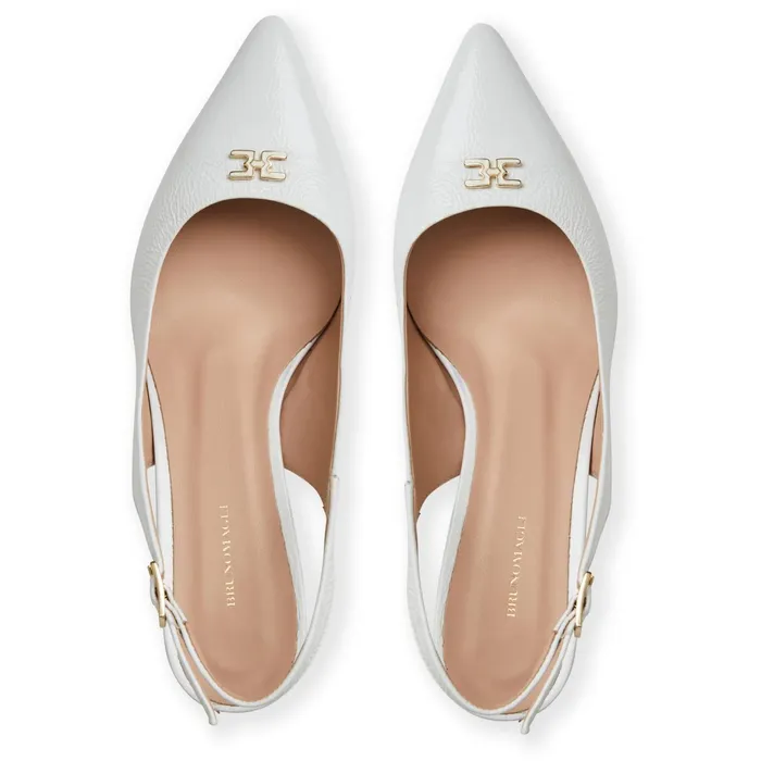 Women Bruno Magli Heels FIONA Slingback Pump WHITE CRINKLED PATENT
