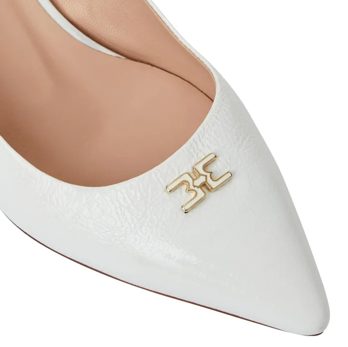 Women Bruno Magli Heels FIONA Slingback Pump WHITE CRINKLED PATENT