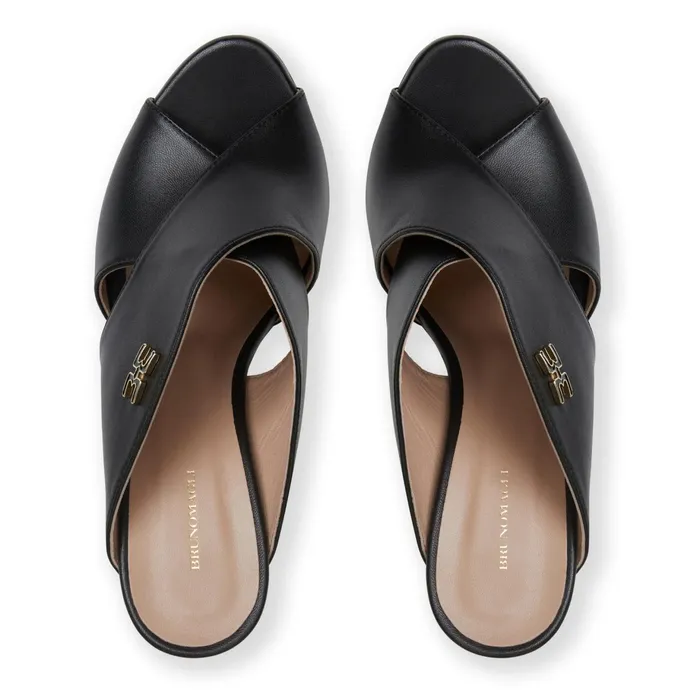 Women Bruno Magli Sandals and Slides FATIMA Cross Band Heel BLACK