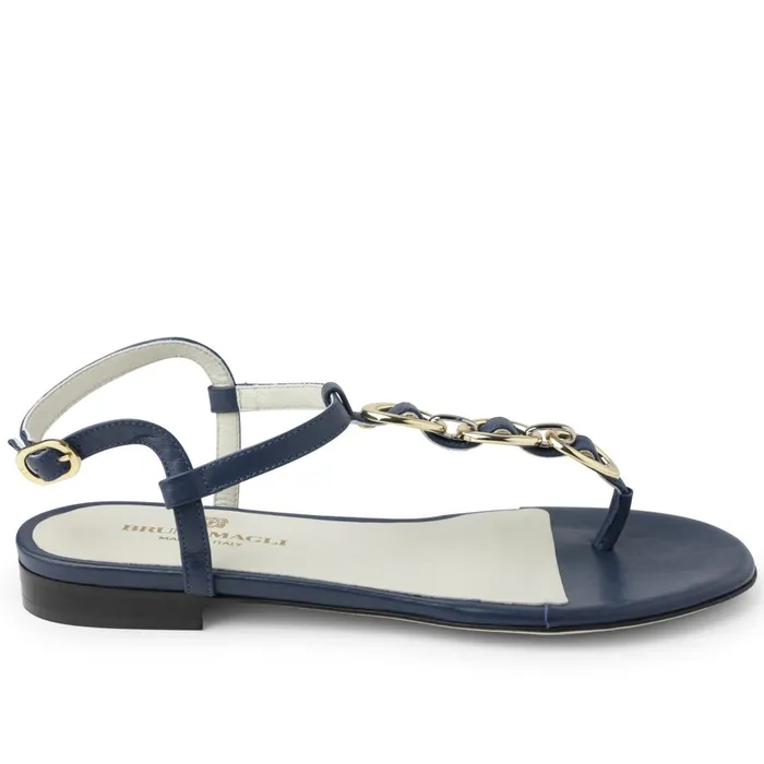 Women Bruno Magli Sandals and Slides Marina Leather Embellished Thong Sandal 8211 Navy