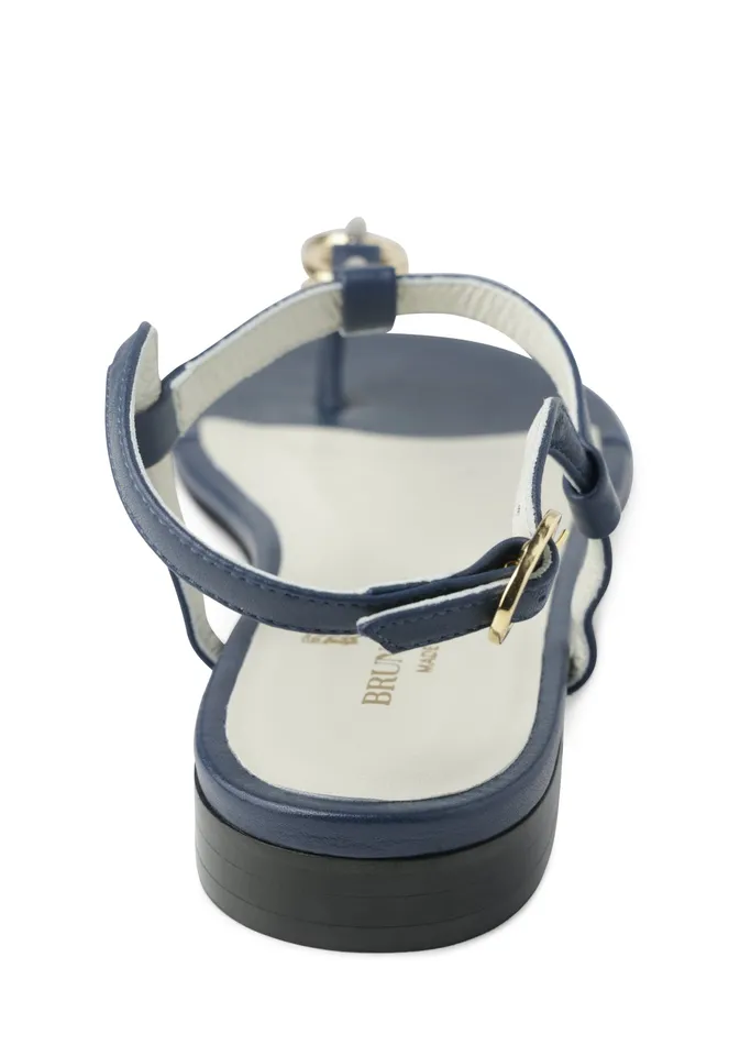 Women Bruno Magli Sandals and Slides Marina Leather Embellished Thong Sandal 8211 Navy