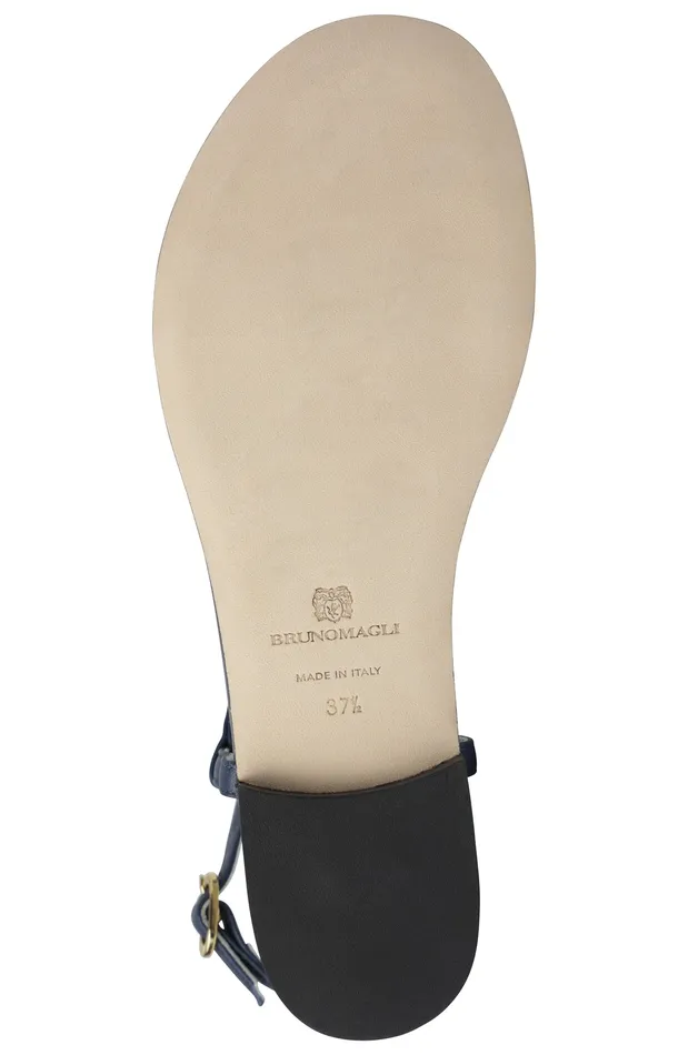 Women Bruno Magli Sandals and Slides Marina Leather Embellished Thong Sandal 8211 Navy