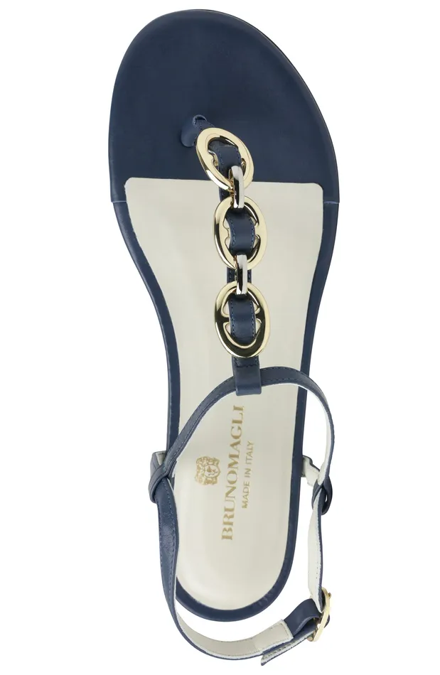 Women Bruno Magli Sandals and Slides Marina Leather Embellished Thong Sandal 8211 Navy