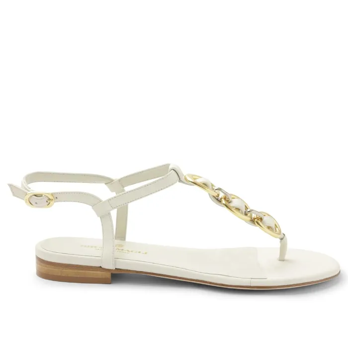 Women Bruno Magli Sandals and Slides Marina Leather Embellished Thong Sandal 8211 Off White