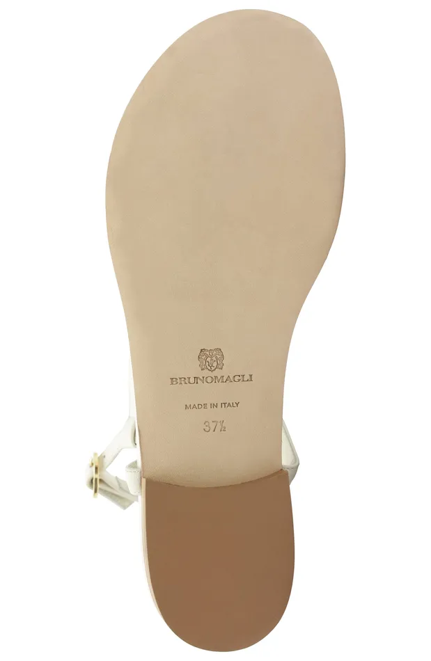 Women Bruno Magli Sandals and Slides Marina Leather Embellished Thong Sandal 8211 Off White