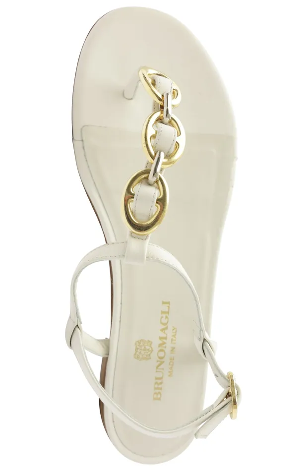 Women Bruno Magli Sandals and Slides Marina Leather Embellished Thong Sandal 8211 Off White