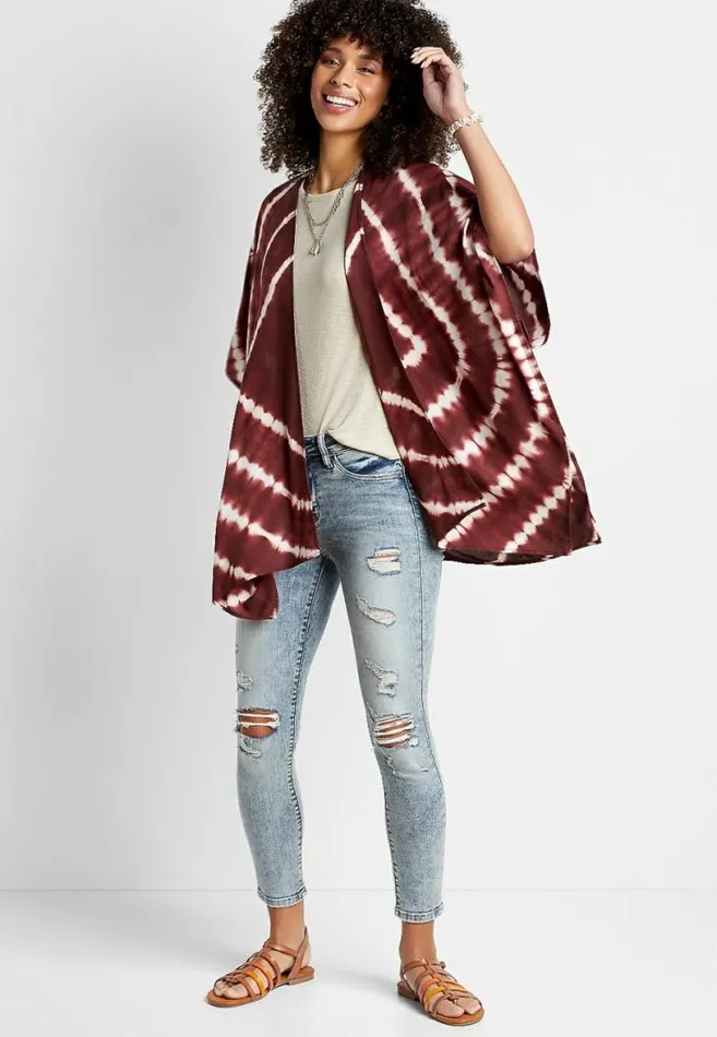 Women Burgundy Tie Dye Ruana Maurices Tops