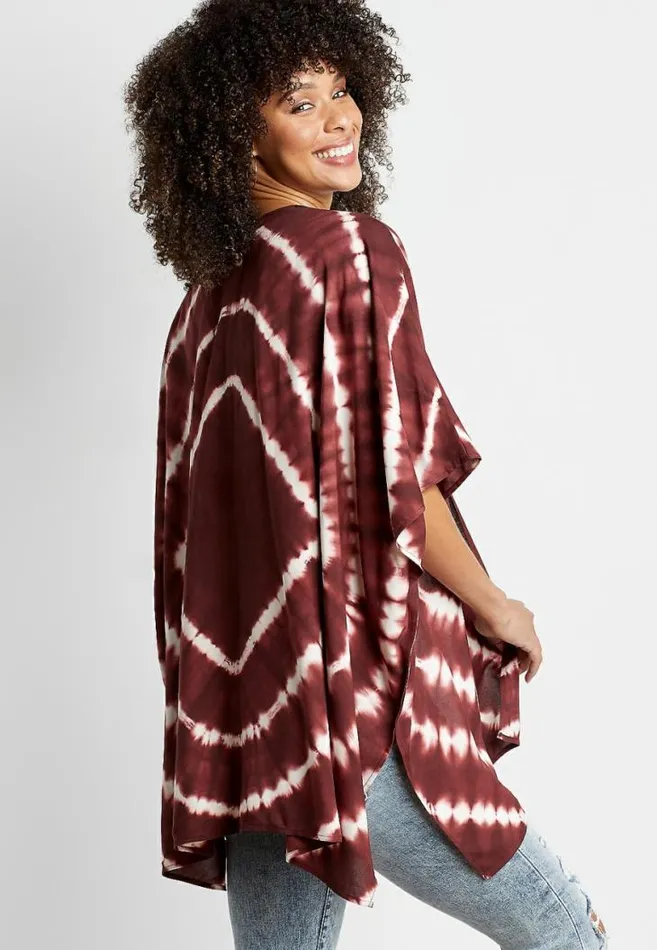 Women Burgundy Tie Dye Ruana Maurices Tops