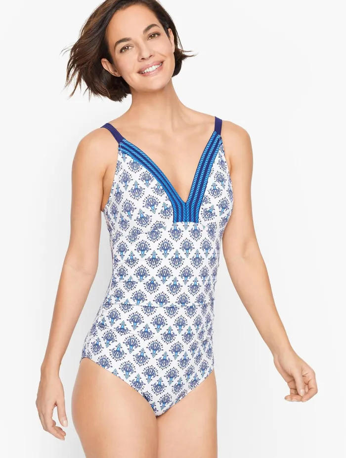 Women Cabana Life Talbots Cabana Life Embroidered One Piece Swimsuit India Ink Multi
