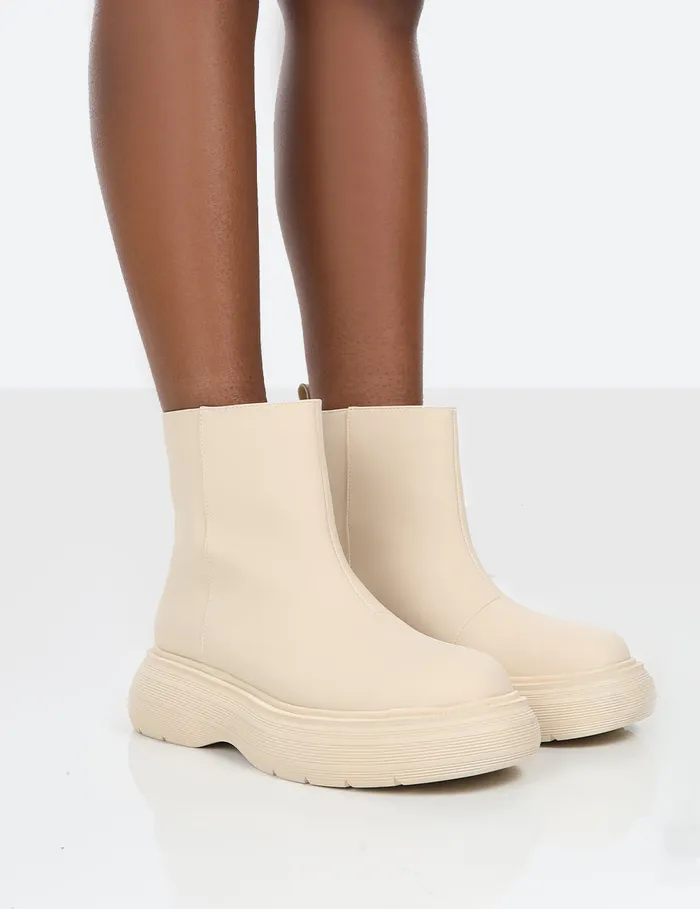 Women Caia Nude Chunky Sole Ankle Boot Neutral Public Desire Ankle Boots
