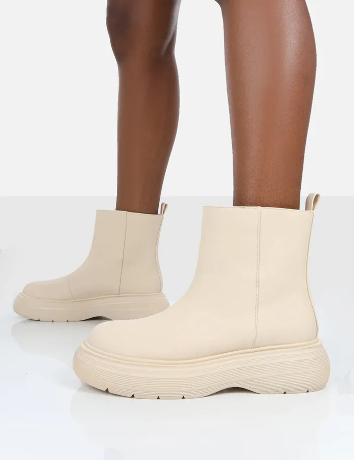 Women Caia Nude Chunky Sole Ankle Boot Neutral Public Desire Ankle Boots