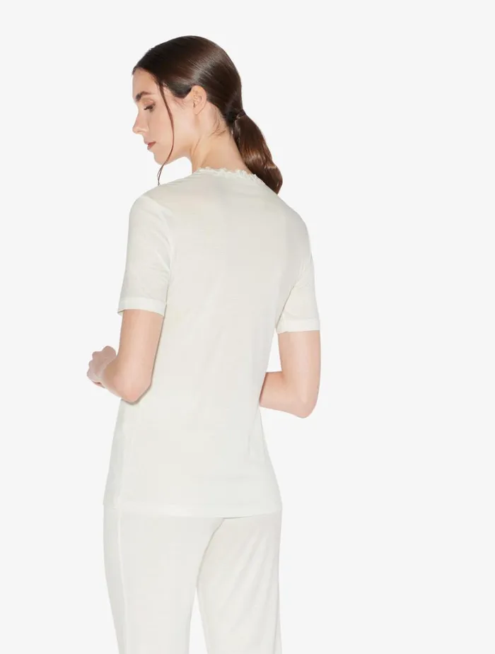 Women Camisoles La Perla Tshirt In Offwhite Modal With Embroidered Tulle