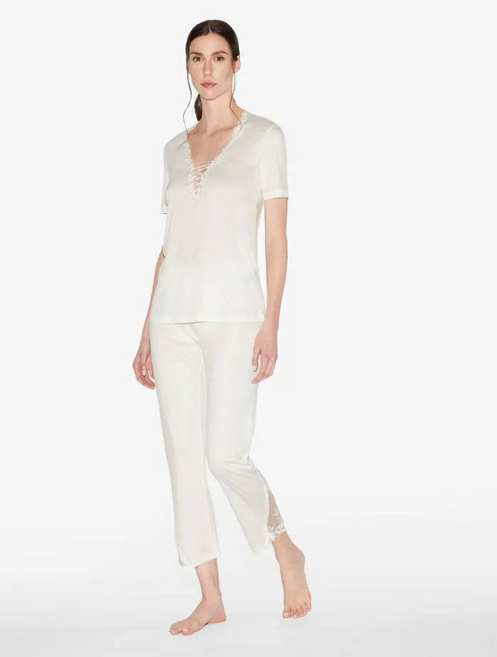 Women Camisoles La Perla Tshirt In Offwhite Modal With Embroidered Tulle