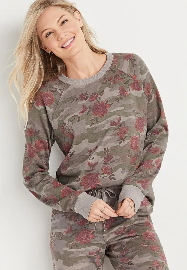 Women Camo Floral Crew Neck Sweatshirt Maurices Tops