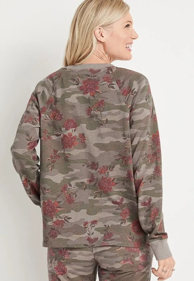 Women Camo Floral Crew Neck Sweatshirt Maurices Tops
