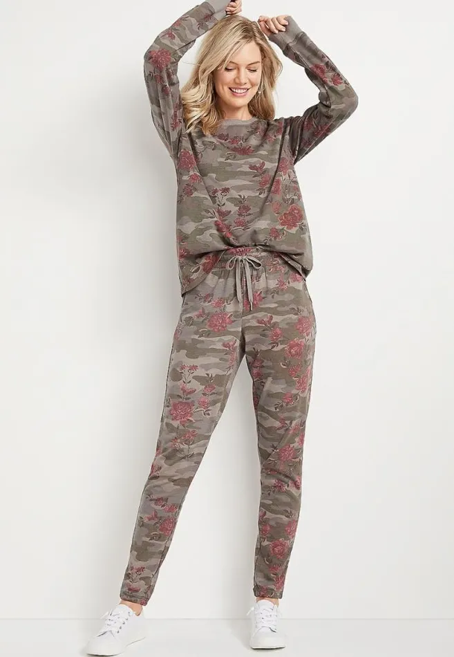 Women Camo Floral Crew Neck Sweatshirt Maurices Tops