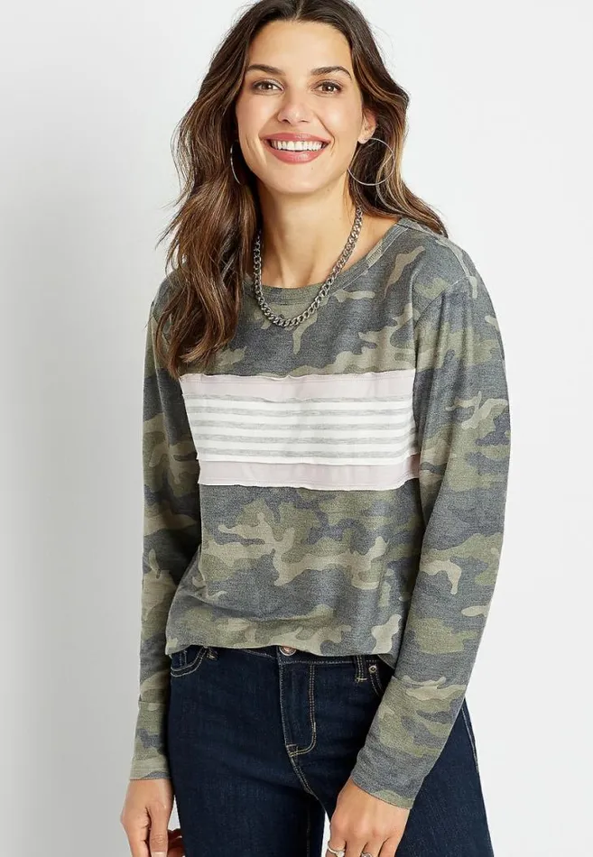 Women Camo Stripe Sweatshirt Maurices Tops