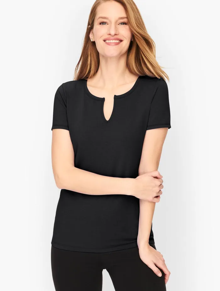 Women Cap And Short Sleeve Talbots Cap Sleeve Fresh Jersey Tee Black