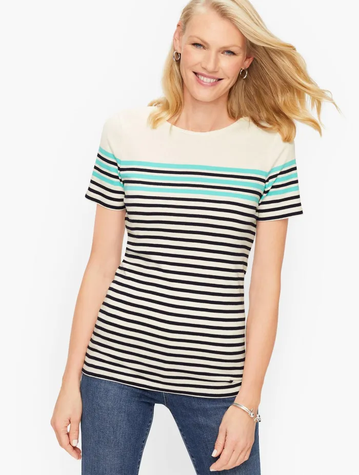 Women Cap And Short Sleeve Talbots Classic Cotton Crewneck Tee