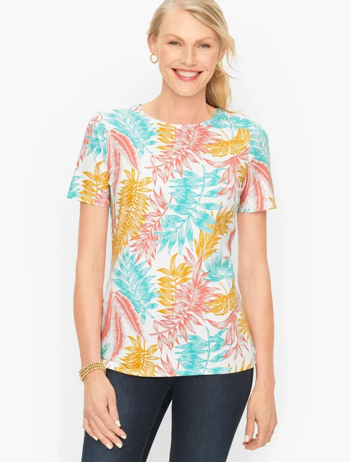 Women Cap And Short Sleeve Talbots Classic Crew Neck Tee Whitetinted Gold