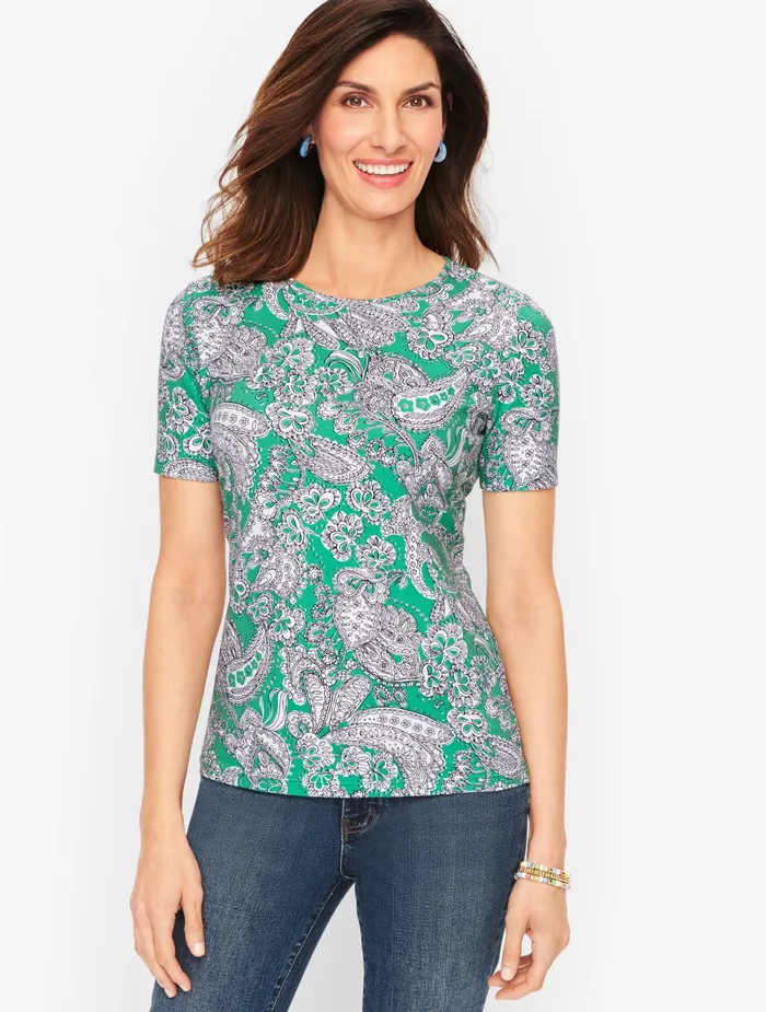 Women Cap And Short Sleeve Talbots Cotton Crew Neck Tee Summer Mintwhite