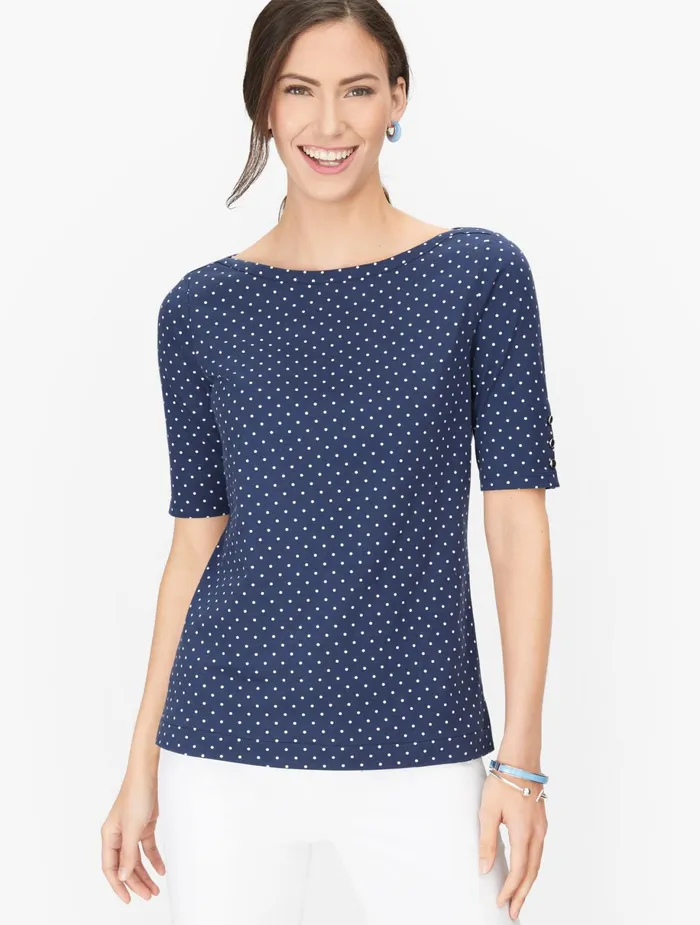 Women Cap And Short Sleeve Talbots Cotton Tee India Ink