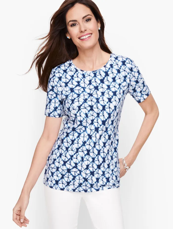 Women Cap And Short Sleeve Talbots Crewneck Tee India Ink Multi
