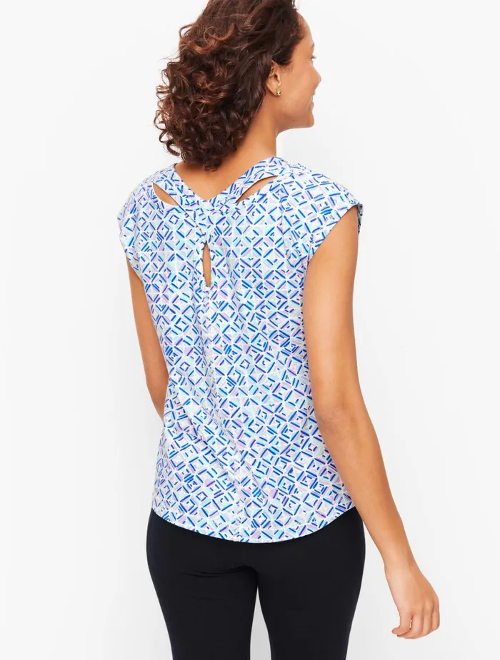 Women Cap And Short Sleeve Talbots Keyhole Back Tee Whitemaliblue