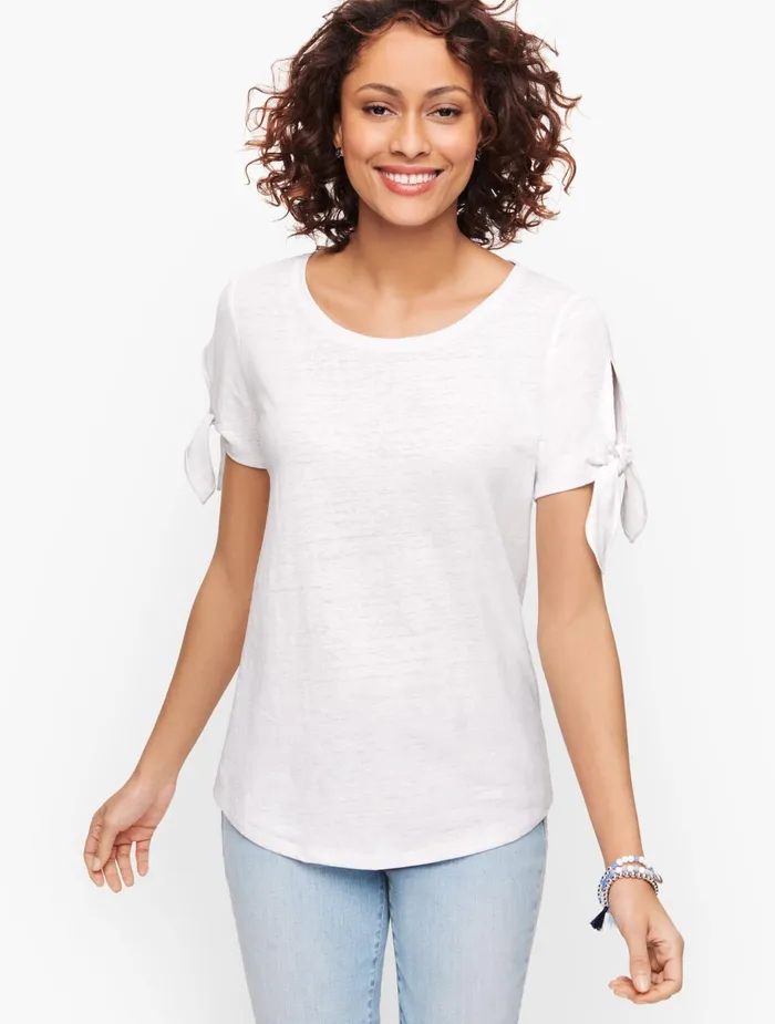 Women Cap And Short Sleeve Talbots Tie Sleeve Tee Whitesilver