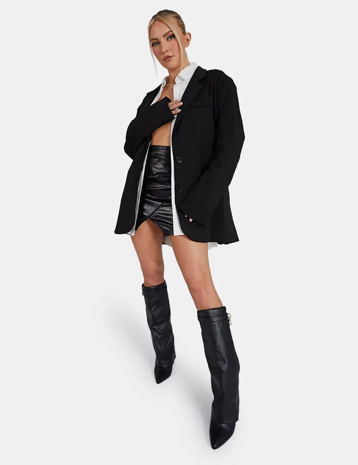 Women Carabiner Waist Battered Pu Mini Skirt Black Kaiia Black Public Desire Skirts