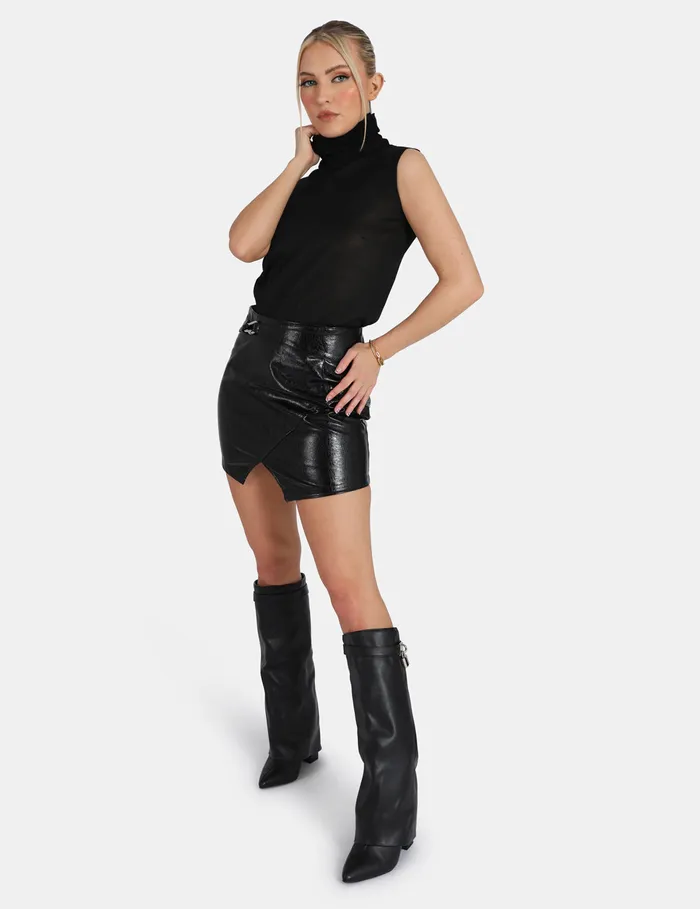 Women Carabiner Waist Battered Pu Mini Skirt Black Kaiia Black Public Desire Skirts