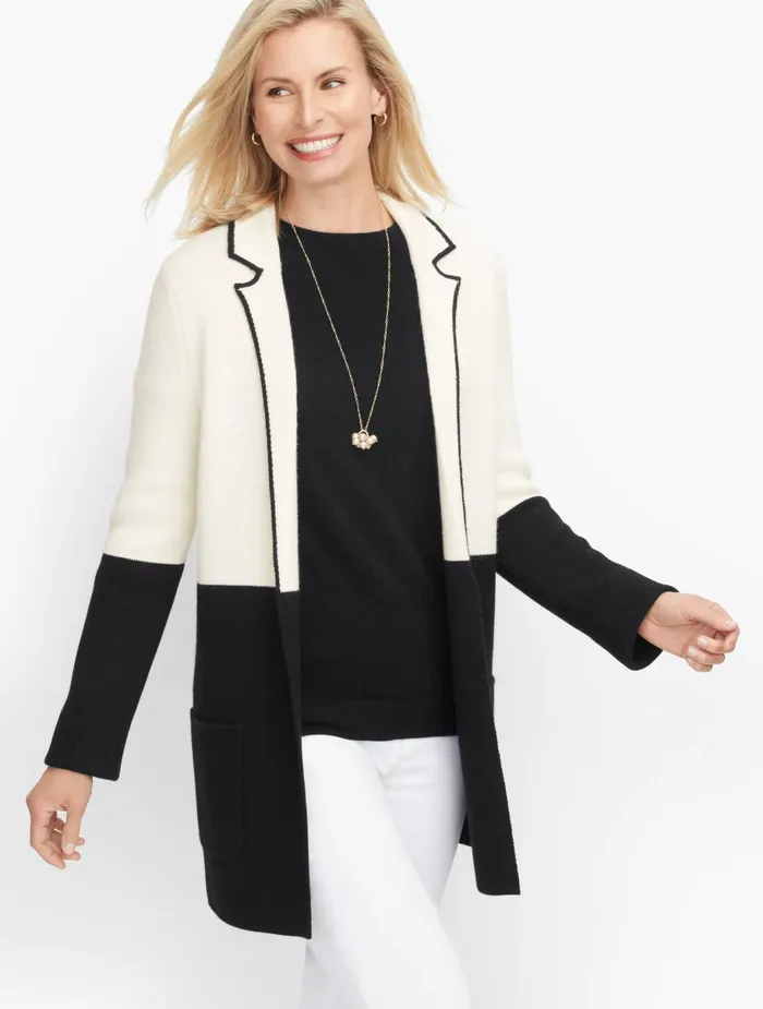 Women Cardigans And Jackets Talbots Milano Stitch Sweater Jacket Ivoryblack