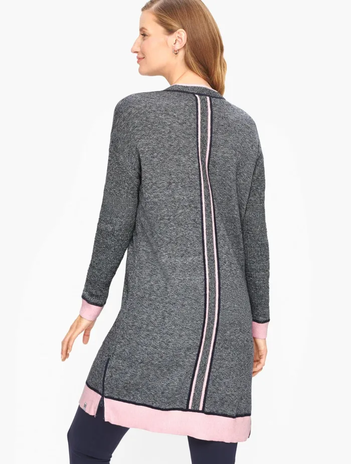 Women Cardigans And Jackets Talbots Mixed Texture Marled Cardigan Indigo Blue Multi