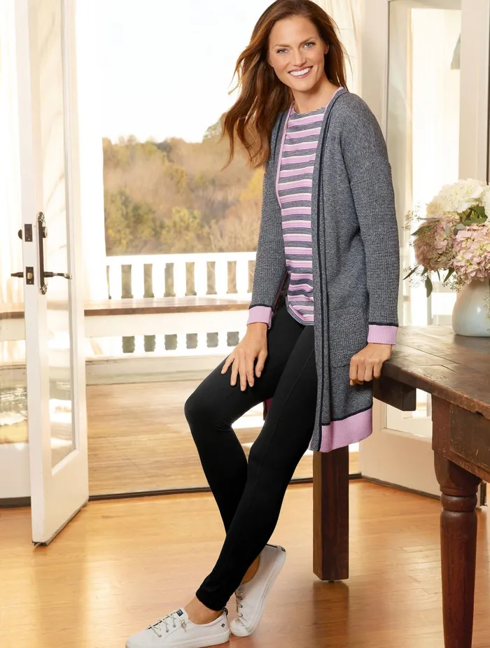 Women Cardigans And Jackets Talbots Mixed Texture Marled Cardigan Indigo Blue Multi