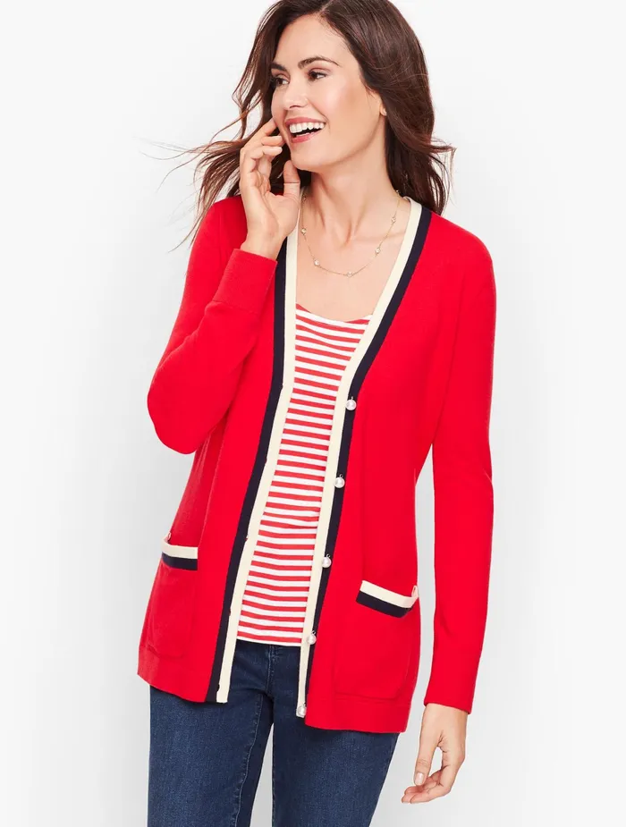 Women Cardigans And Jackets Talbots Super Soft Tipped Cardigan Bright Apple Multi