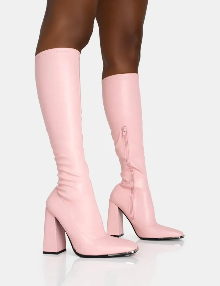 Women Caryn Baby Pink Pu Knee High Heeled Boots Pink Public Desire Long Boots Women Caryn Baby Pink Pu Knee High Heeled Boots Pink Public Desire Long Boots