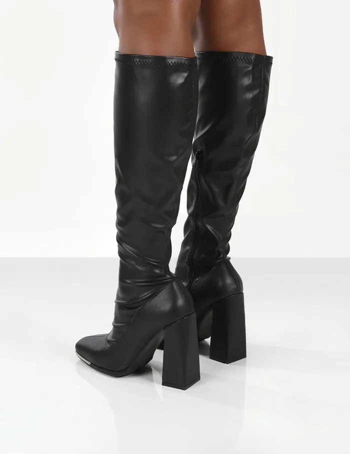 Women Caryn Black Wide Fit Knee High Heeled Boot Black Public Desire Wide Fit Boots