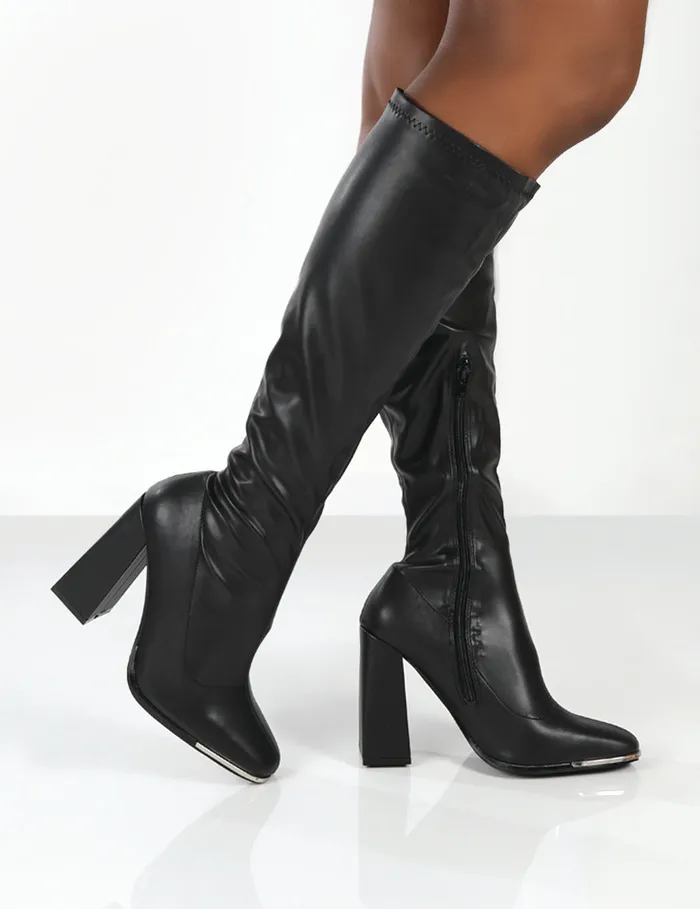 Women Caryn Black Wide Fit Knee High Heeled Boot Black Public Desire Wide Fit Boots