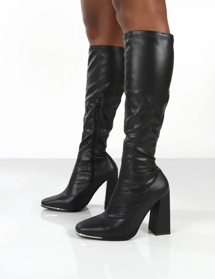 Women Caryn Black Wide Fit Knee High Heeled Boot Black Public Desire Wide Fit Boots