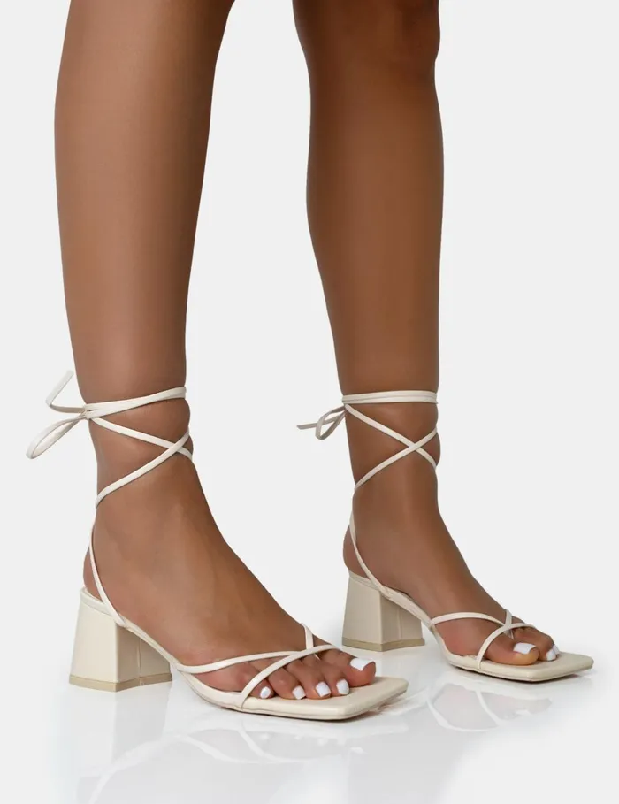 Women Casey Ecru Strappy Lace Up Square Toe Low Block Heel Sandals Neutral Public Desire Prom Women Casey Ecru Strappy Lace Up Square Toe Low Block Heel Sandals Neutral Public Desire Prom