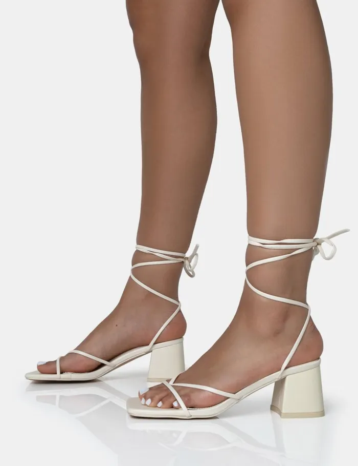 Women Casey Ecru Strappy Lace Up Square Toe Low Block Heel Sandals Neutral Public Desire Prom Women Casey Ecru Strappy Lace Up Square Toe Low Block Heel Sandals Neutral Public Desire Prom