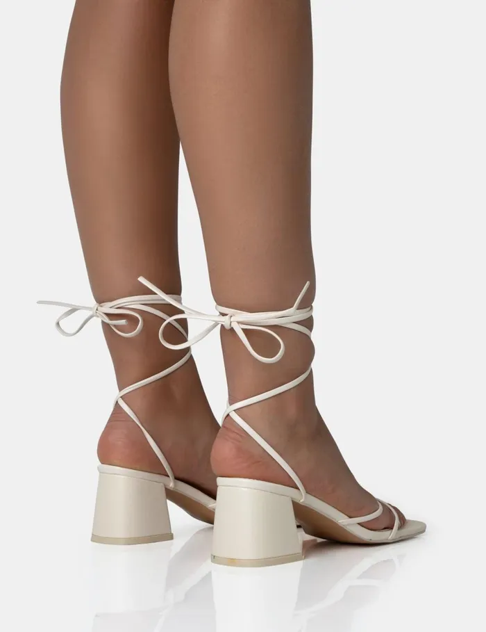 Women Casey Ecru Strappy Lace Up Square Toe Low Block Heel Sandals Neutral Public Desire Prom Women Casey Ecru Strappy Lace Up Square Toe Low Block Heel Sandals Neutral Public Desire Prom