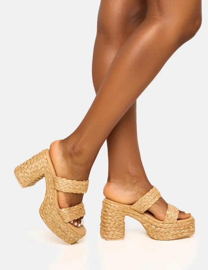 Women Cassidy Natural Double Strap Jute Platform Neutral Public Desire Platform Heels