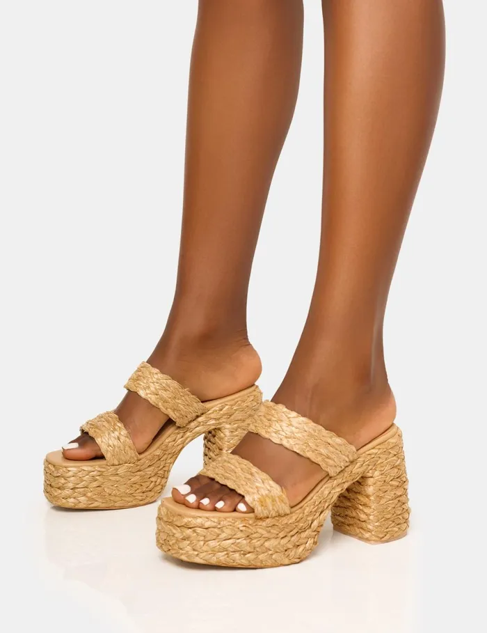Women Cassidy Natural Double Strap Jute Platform Neutral Public Desire Platform Heels