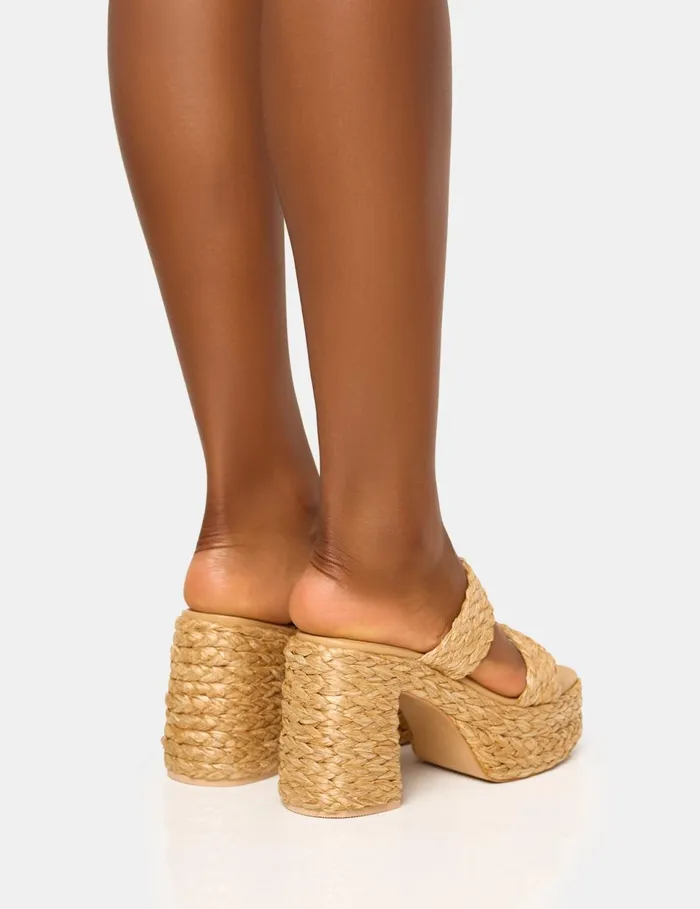Women Cassidy Natural Double Strap Jute Platform Neutral Public Desire Platform Heels
